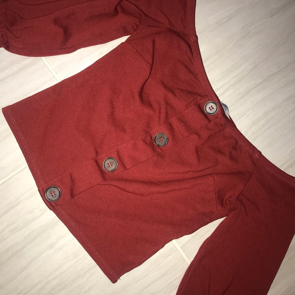 Off the shoulder button shirt